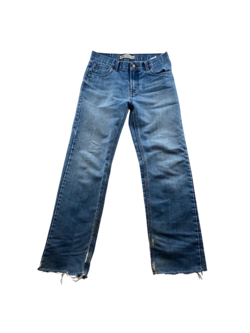 Levis 505 Straight Jeans Womens 16 Blue Denim Regular Fit Relaxed Frayed Hem